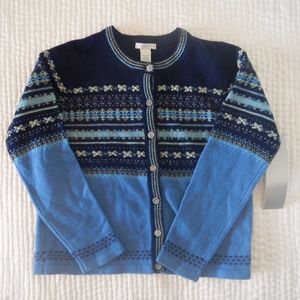 Deane & White Nordic Cardigan in Blue Lambswool
